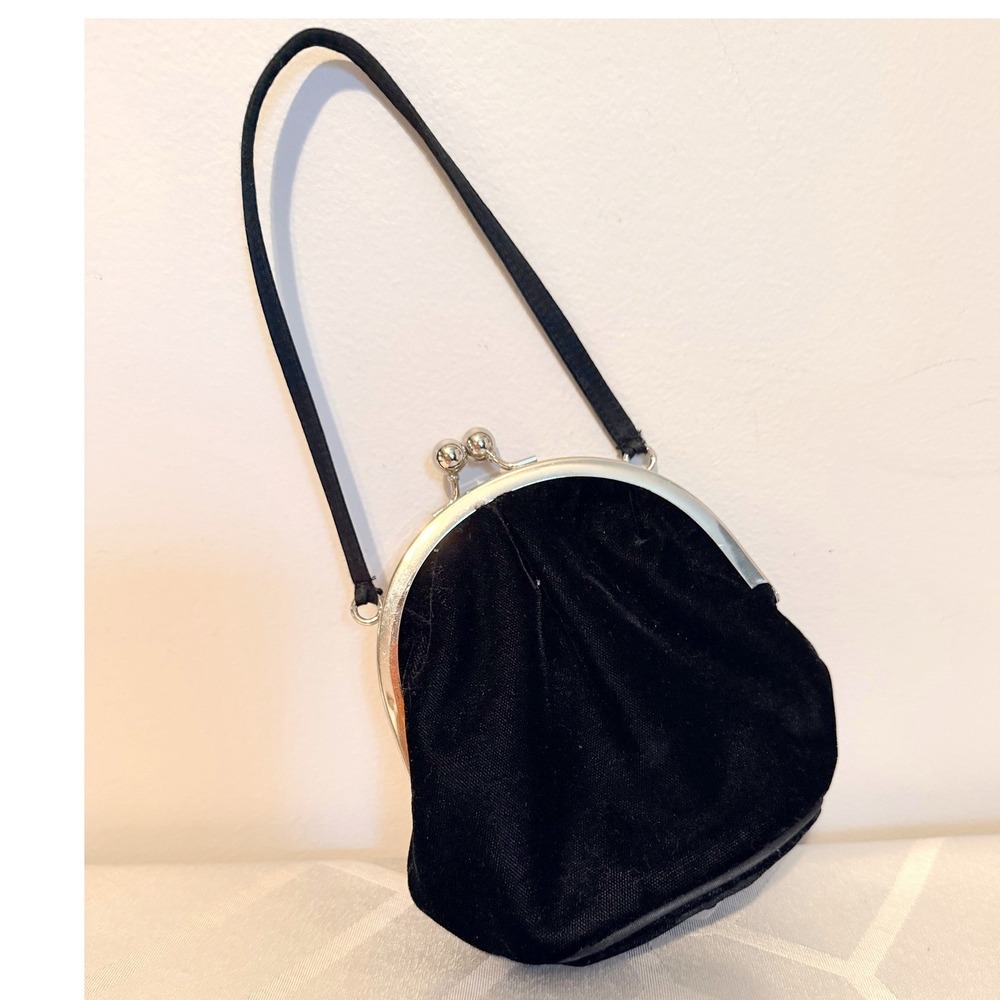 NYTLITES Evening Bag Women Small Black Excellent Velvet Kiss Lock Formal Clutch